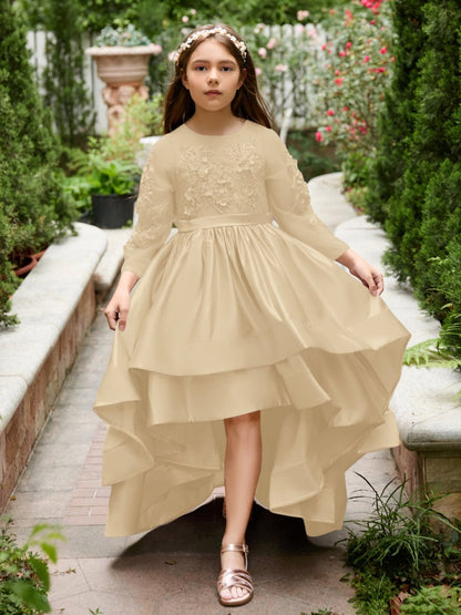 NumberSea - A - line Satin Asymmetrical Flower Girl Dress