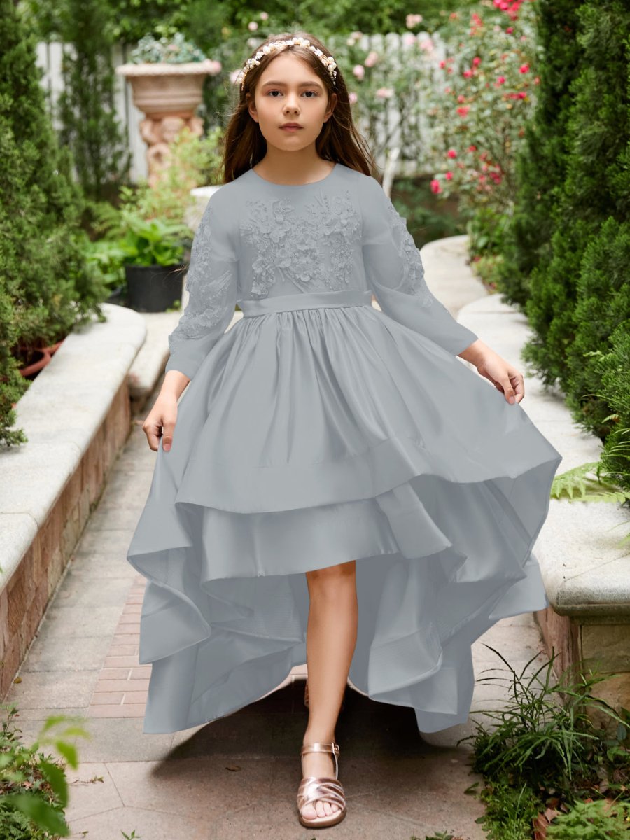 NumberSea - A - line Satin Asymmetrical Flower Girl Dress