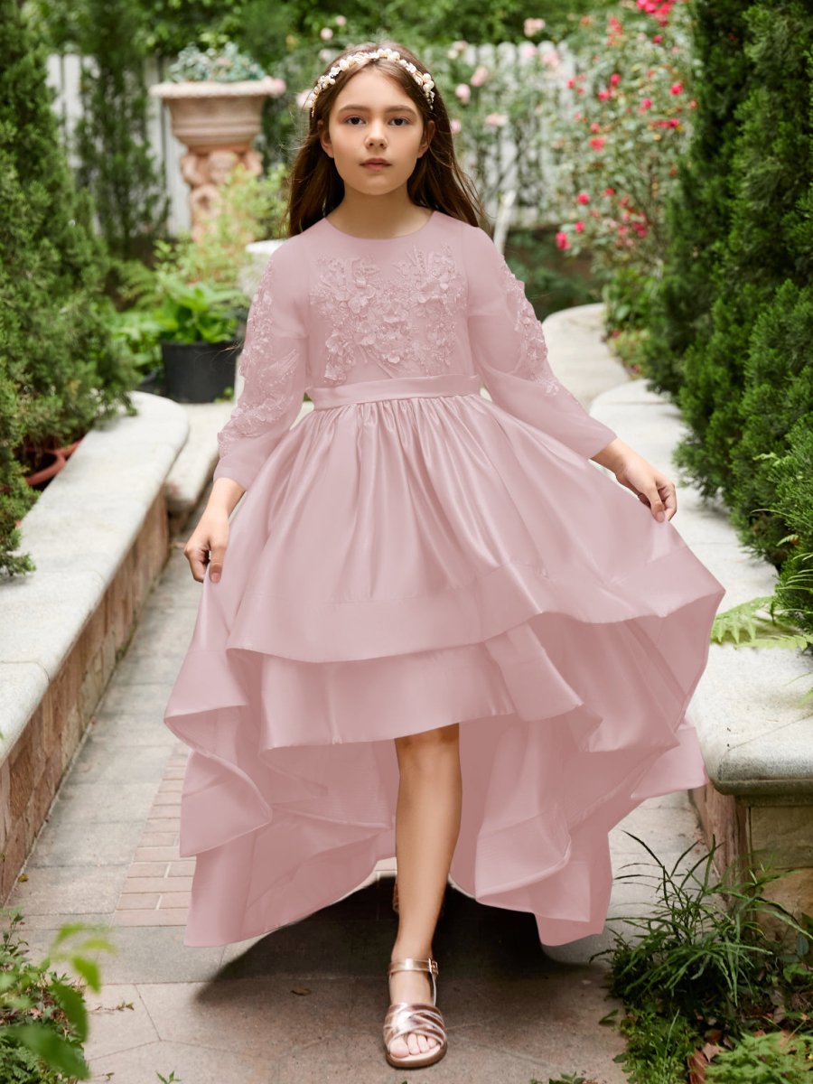 NumberSea - A - line Satin Asymmetrical Flower Girl Dress