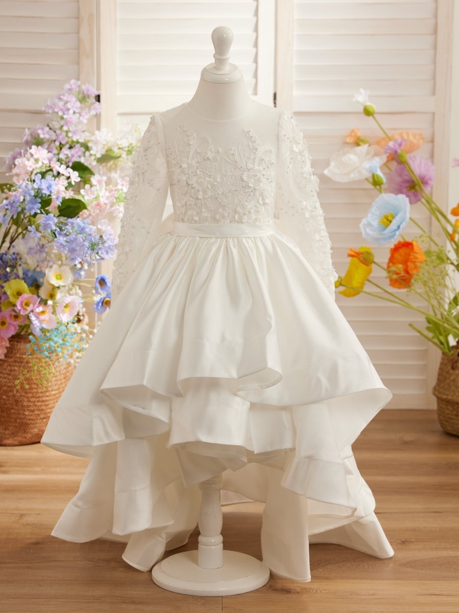 NumberSea - A - line Satin Asymmetrical Flower Girl Dress