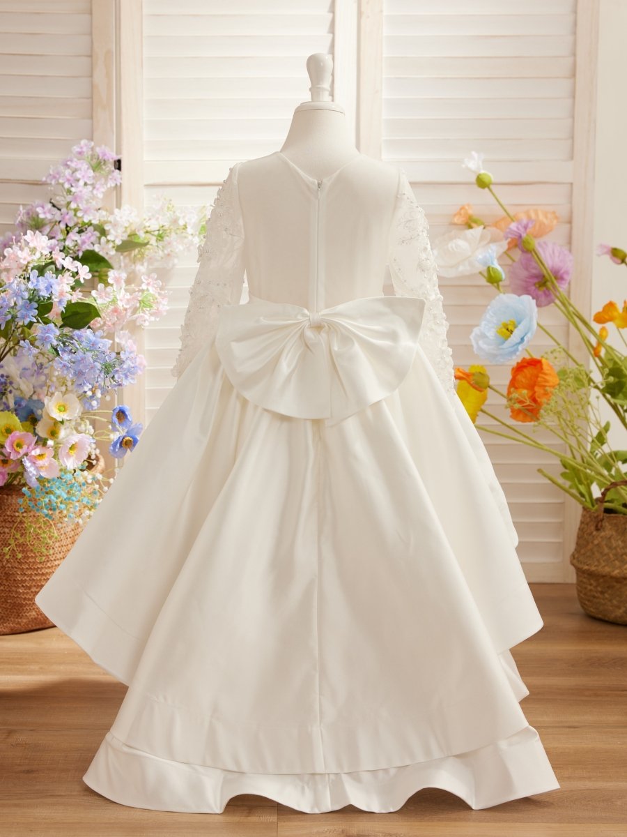 NumberSea - A - line Satin Asymmetrical Flower Girl Dress