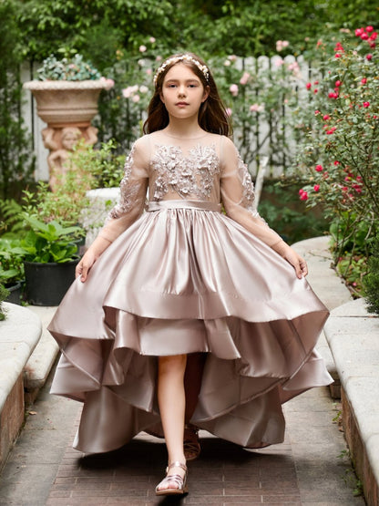 NumberSea - A - line Satin Asymmetrical Flower Girl Dress