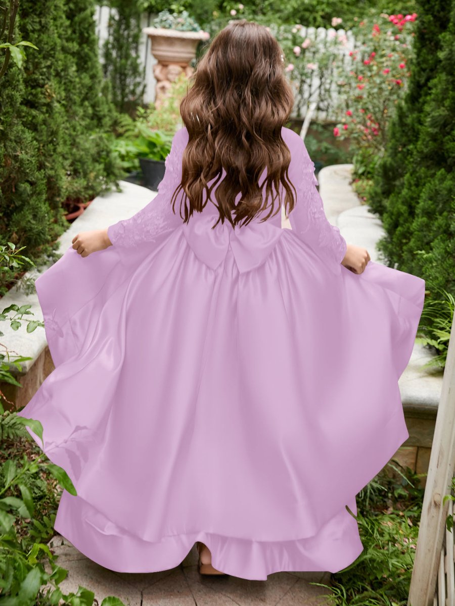 NumberSea - A - line Satin Asymmetrical Flower Girl Dress