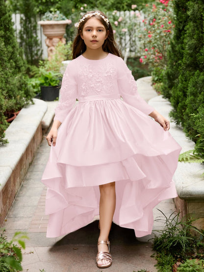 NumberSea - A - line Satin Asymmetrical Flower Girl Dress