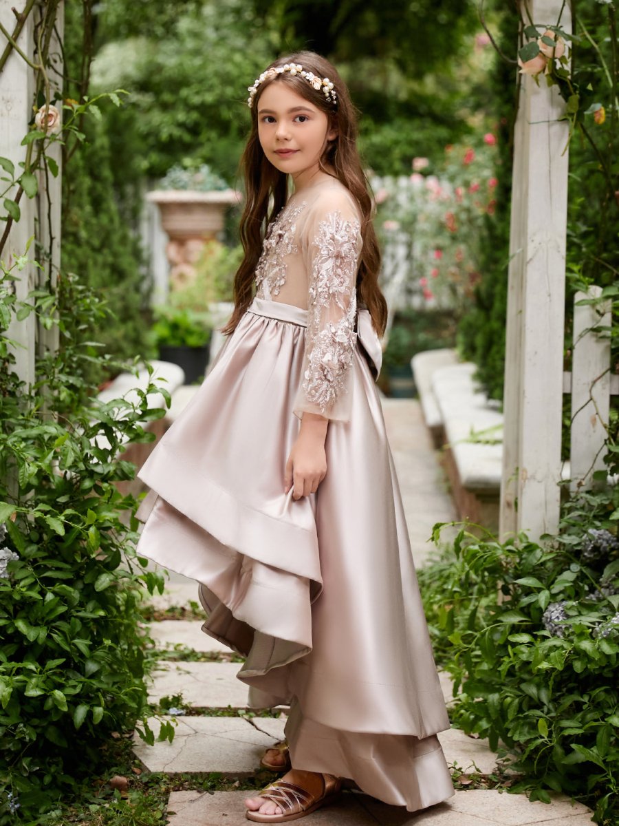 NumberSea - A - line Satin Asymmetrical Flower Girl Dress