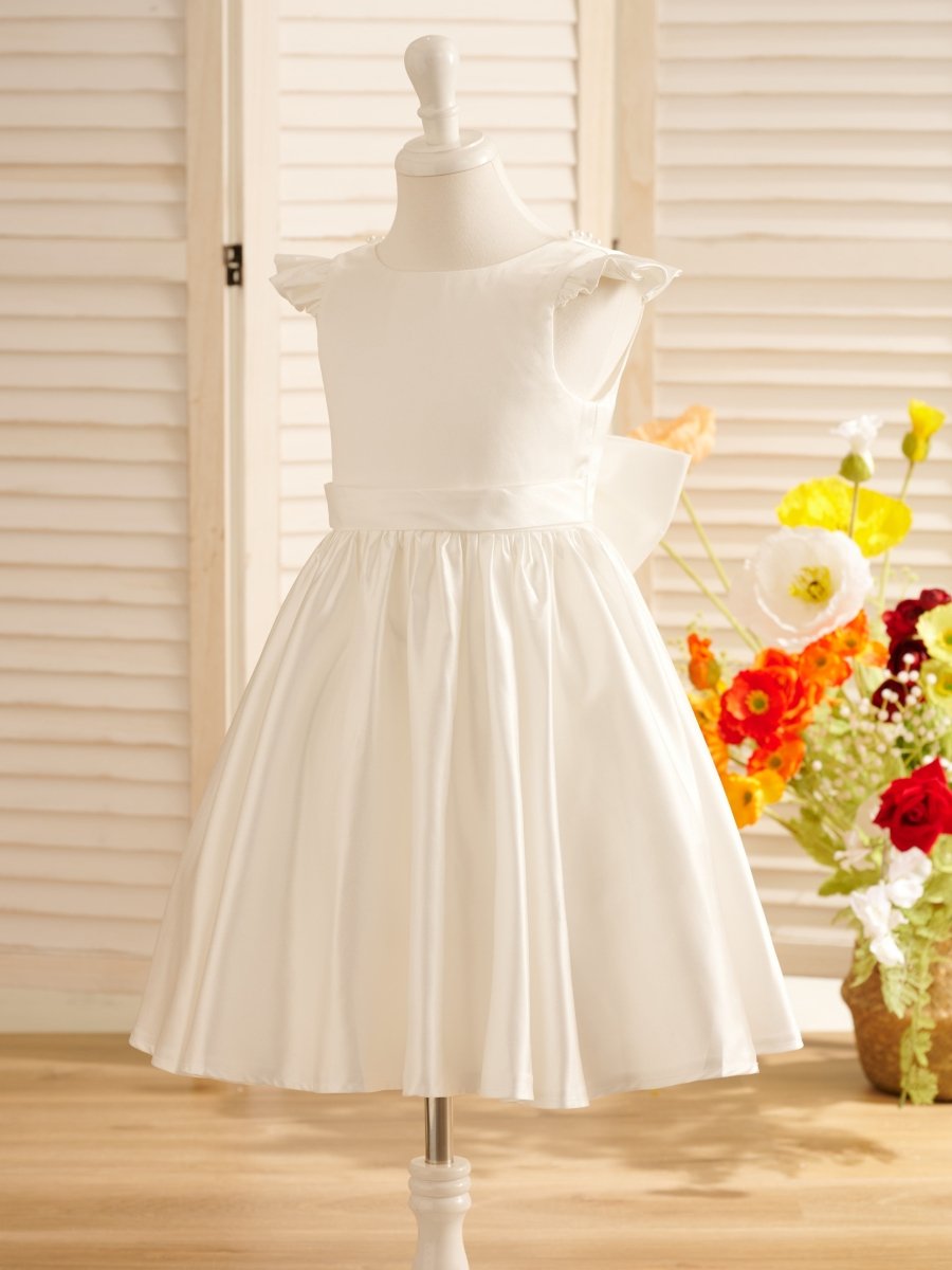 NumberSea - A - line Satin Flutter Sleeves Knee - length Flower Girl Dress