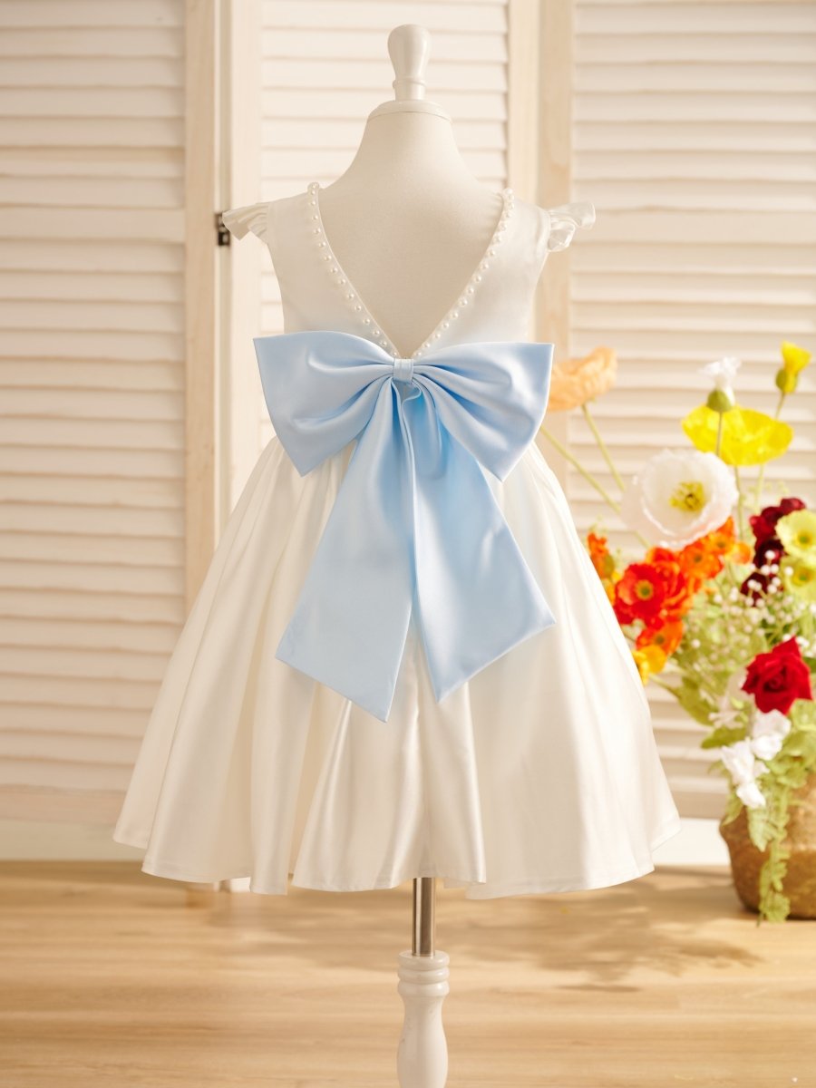 NumberSea - A - line Satin Flutter Sleeves Knee - length Flower Girl Dress