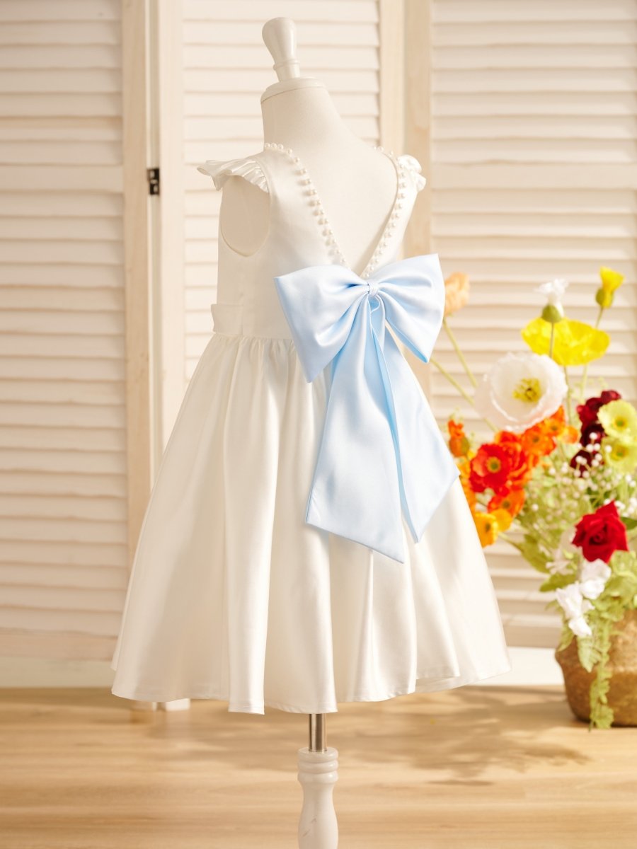 NumberSea - A - line Satin Flutter Sleeves Knee - length Flower Girl Dress