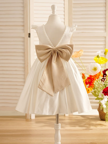 NumberSea - A - line Satin Flutter Sleeves Knee - length Flower Girl Dress