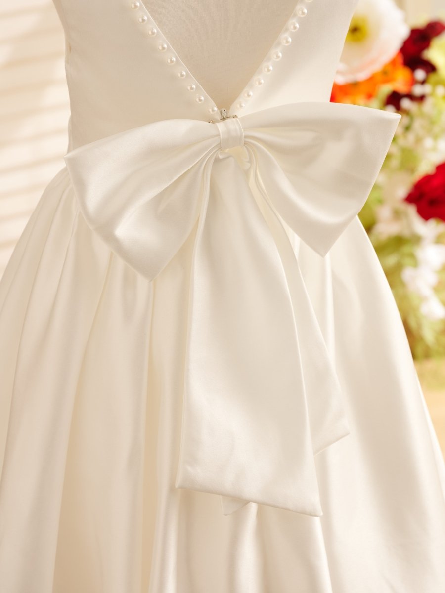 NumberSea - A - line Satin Flutter Sleeves Knee - length Flower Girl Dress