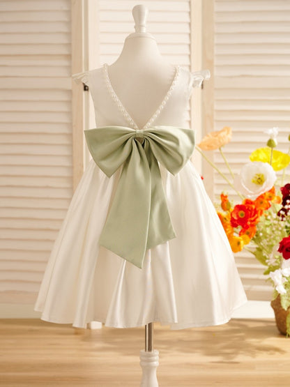 NumberSea - A - line Satin Flutter Sleeves Knee - length Flower Girl Dress