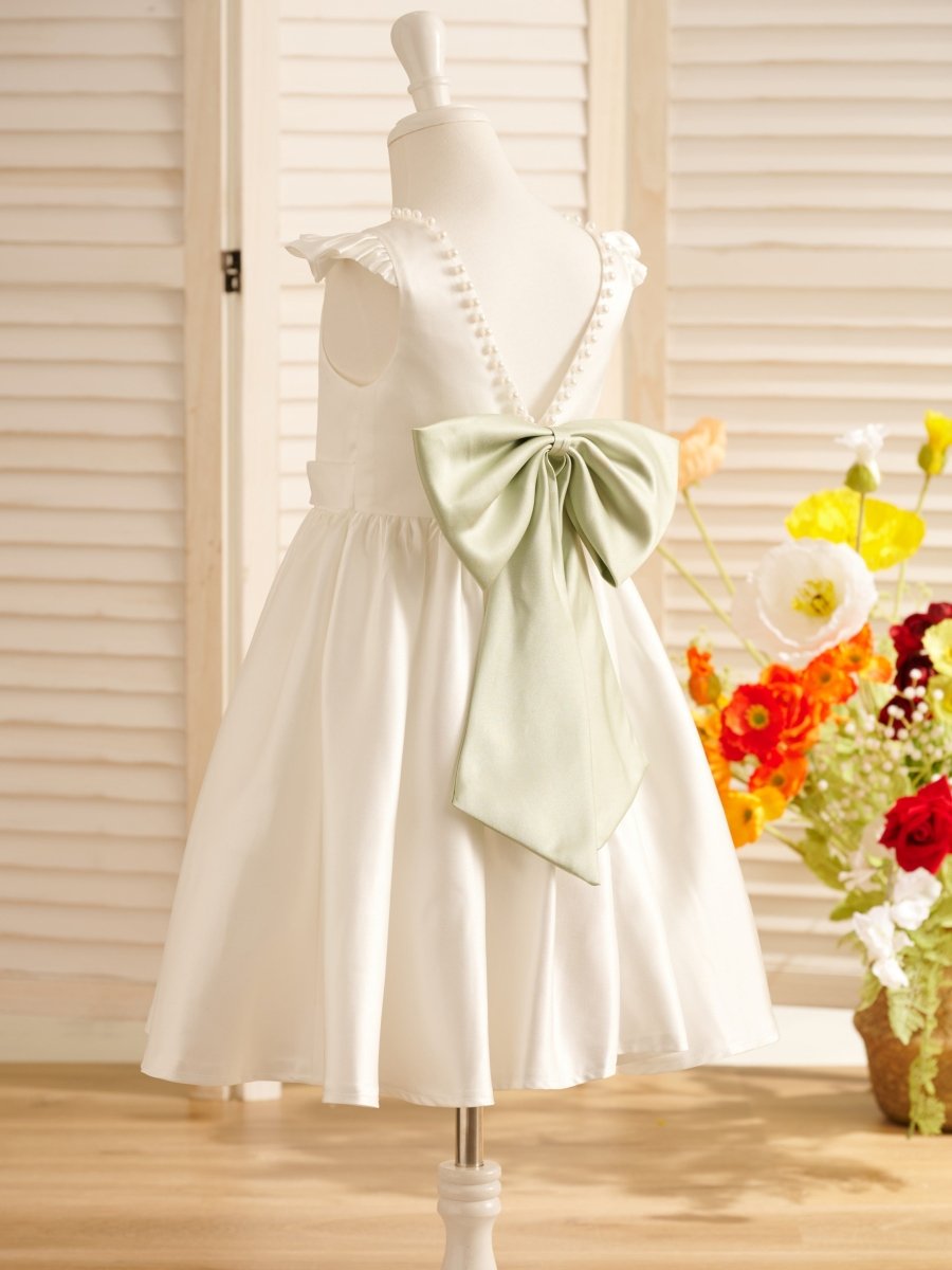 NumberSea - A - line Satin Flutter Sleeves Knee - length Flower Girl Dress