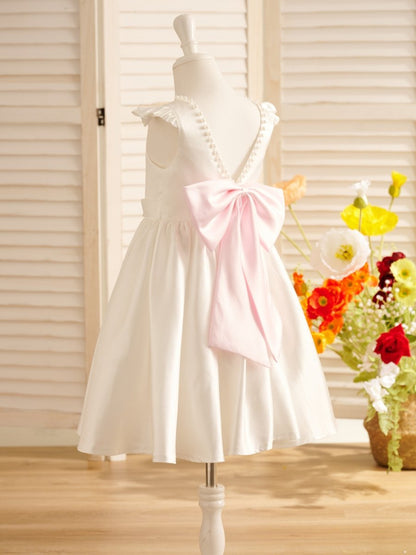 NumberSea - A - line Satin Flutter Sleeves Knee - length Flower Girl Dress