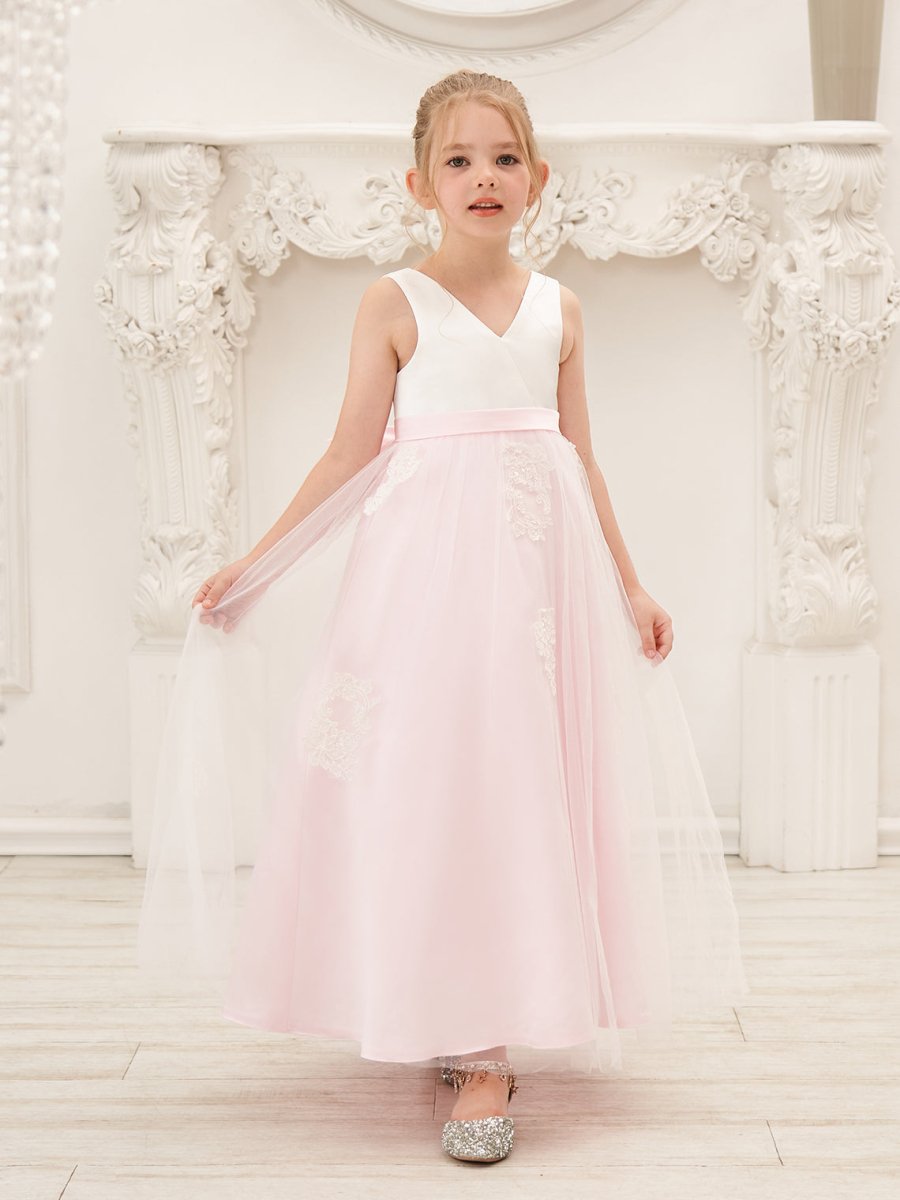 NumberSea - A - line Satin Tulle Ankle - length Pink Dress (2003227111)