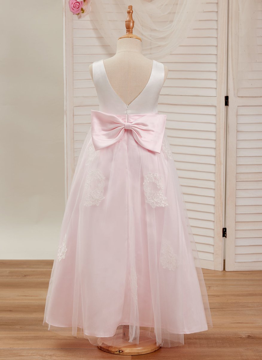 NumberSea - A - line Satin Tulle Ankle - length Pink Dress (2003227111)