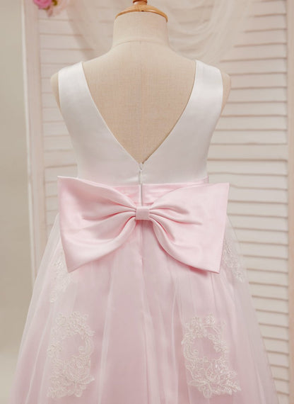 NumberSea - A - line Satin Tulle Ankle - length Pink Dress (2003227111)