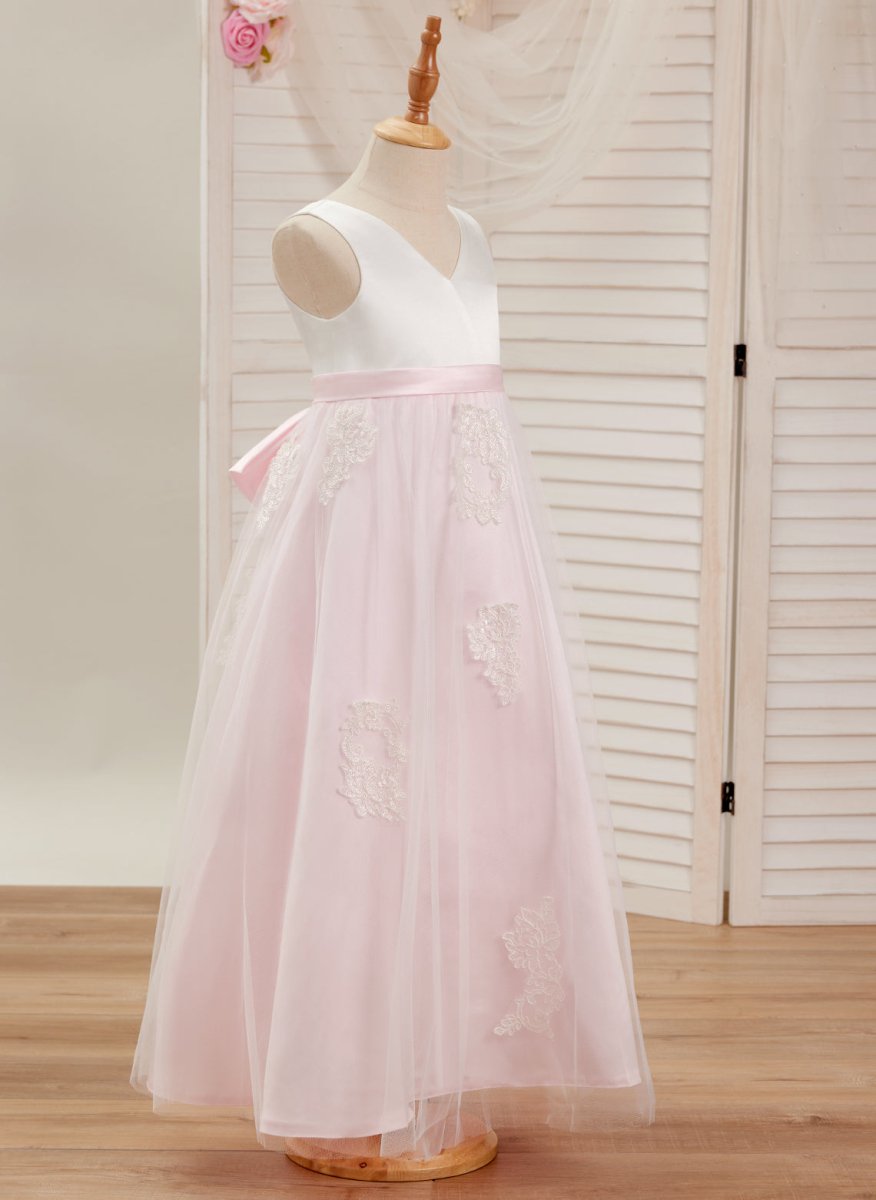 NumberSea - A - line Satin Tulle Ankle - length Pink Dress (2003227111)