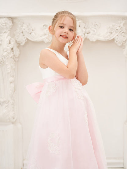 NumberSea - A - line Satin Tulle Ankle - length Pink Dress (2003227111)