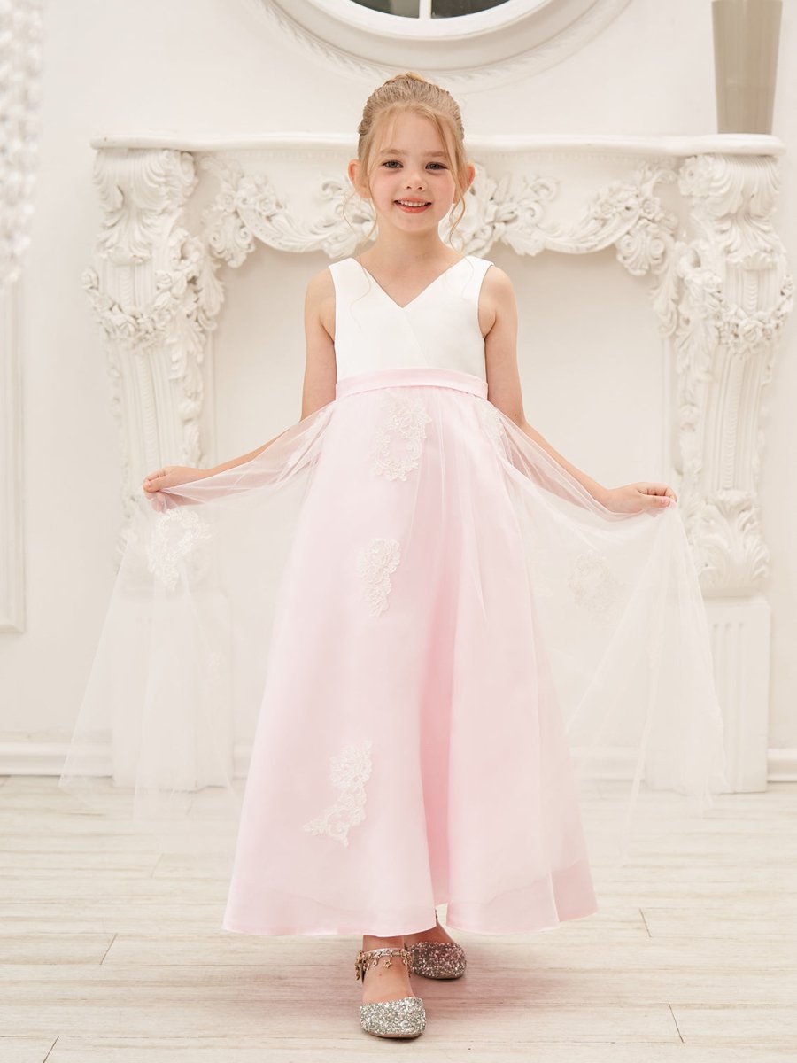 NumberSea - A - line Satin Tulle Ankle - length Pink Dress (2003227111)