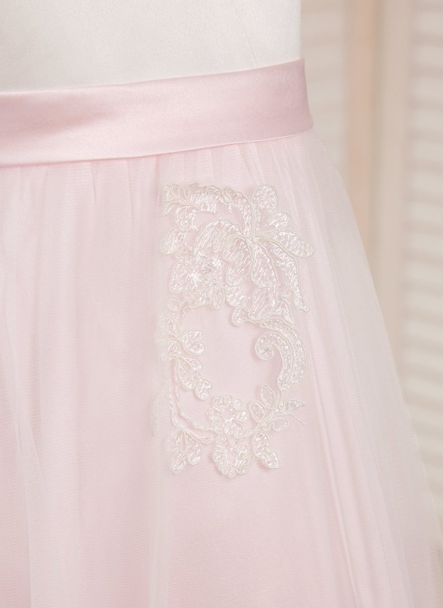 NumberSea - A - line Satin Tulle Ankle - length Pink Dress (2003227111)