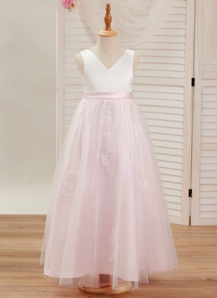 NumberSea - A - line Satin Tulle Ankle - length Pink Dress (2003227111)