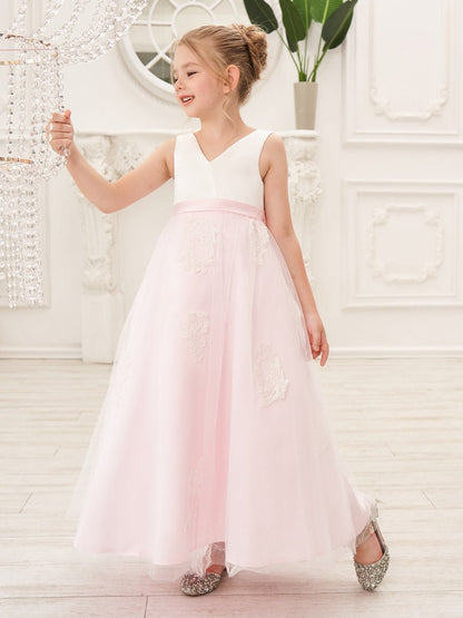 NumberSea - A - line Satin Tulle Ankle - length Pink Dress (2003227111)