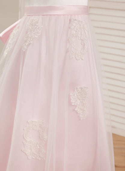 NumberSea - A - line Satin Tulle Ankle - length Pink Dress (2003227111)