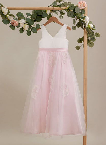 NumberSea - A - line Satin Tulle Ankle - length Pink Dress (2003227111)