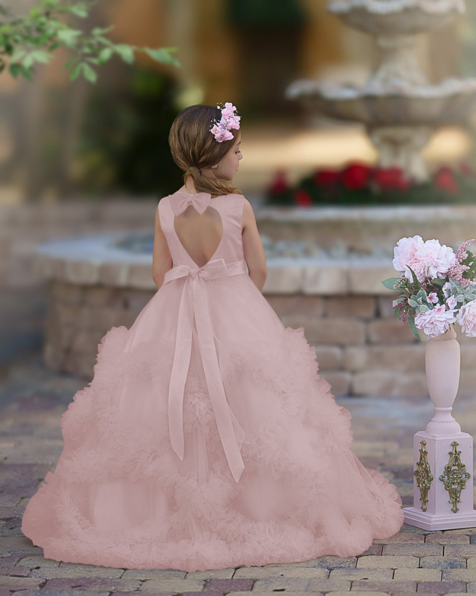 NumberSea - A - line Satin Tulle Floor - length Cascading Ruffles Flower Girl Dress