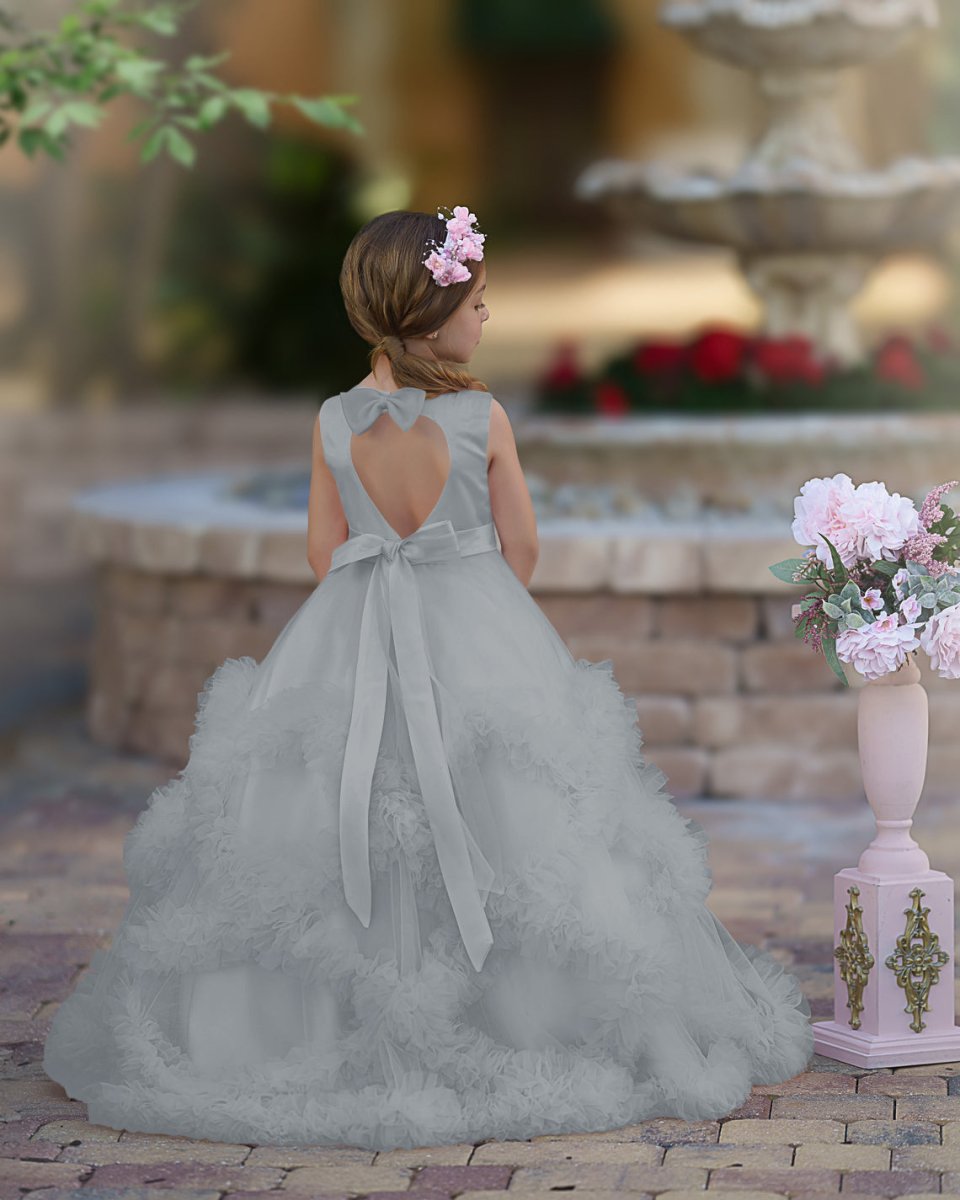 NumberSea - A - line Satin Tulle Floor - length Cascading Ruffles Flower Girl Dress