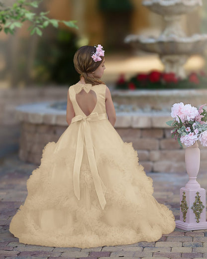 NumberSea - A - line Satin Tulle Floor - length Cascading Ruffles Flower Girl Dress