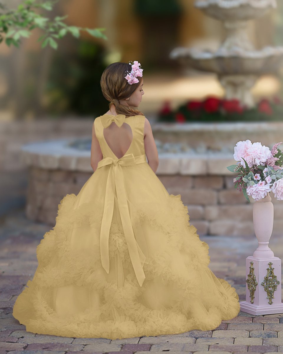 NumberSea - A - line Satin Tulle Floor - length Cascading Ruffles Flower Girl Dress