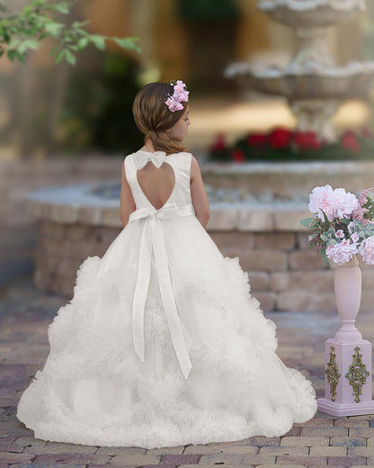 NumberSea - A - line Satin Tulle Floor - length Cascading Ruffles Flower Girl Dress