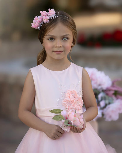 NumberSea - A - line Satin Tulle Floor - length Cascading Ruffles Flower Girl Dress