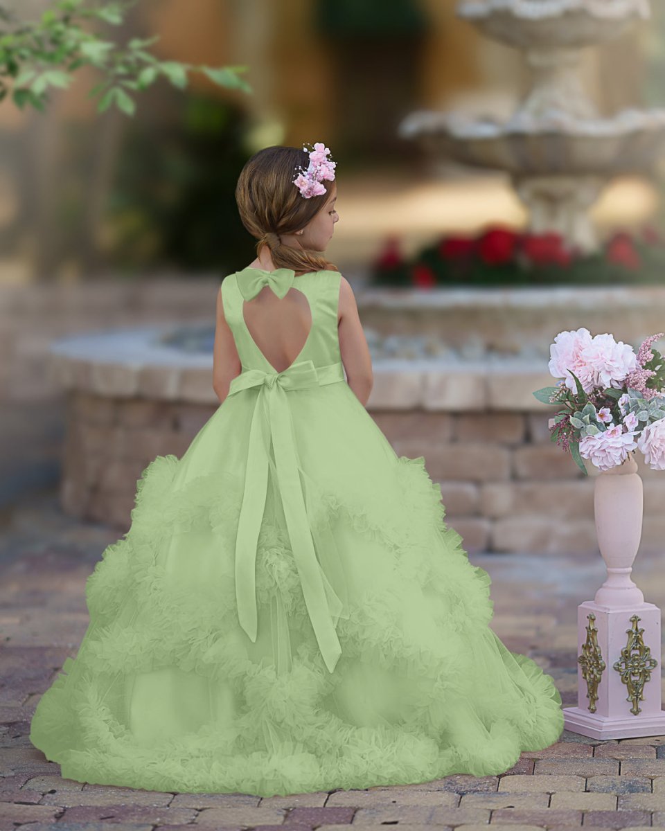 NumberSea - A - line Satin Tulle Floor - length Cascading Ruffles Flower Girl Dress