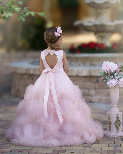 NumberSea - A - line Satin Tulle Floor - length Cascading Ruffles Flower Girl Dress