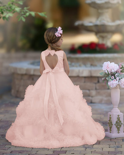 NumberSea - A - line Satin Tulle Floor - length Cascading Ruffles Flower Girl Dress