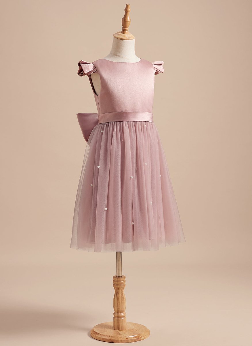 NumberSea - A - line Satin Tulle Knee - length Dusty Rose Dress (2003227179)