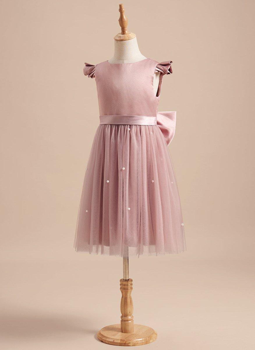 NumberSea - A - line Satin Tulle Knee - length Dusty Rose Dress (2003227179)