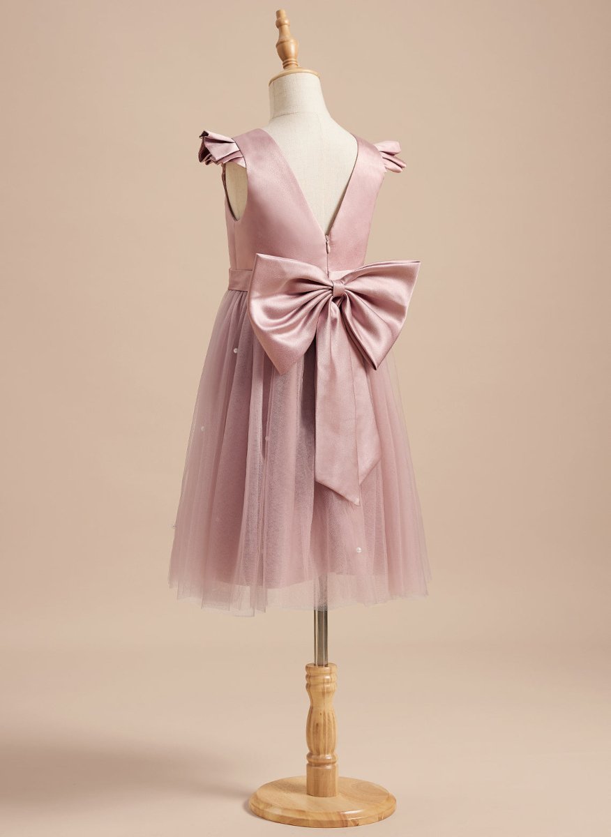 NumberSea - A - line Satin Tulle Knee - length Dusty Rose Dress (2003227179)