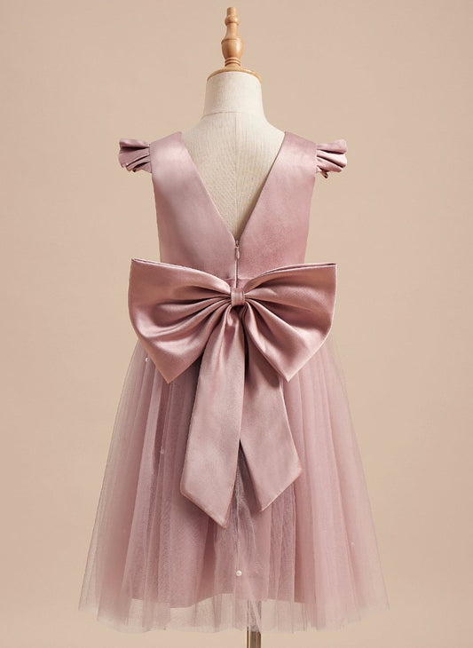 NumberSea - A - line Satin Tulle Knee - length Dusty Rose Dress (2003227179)