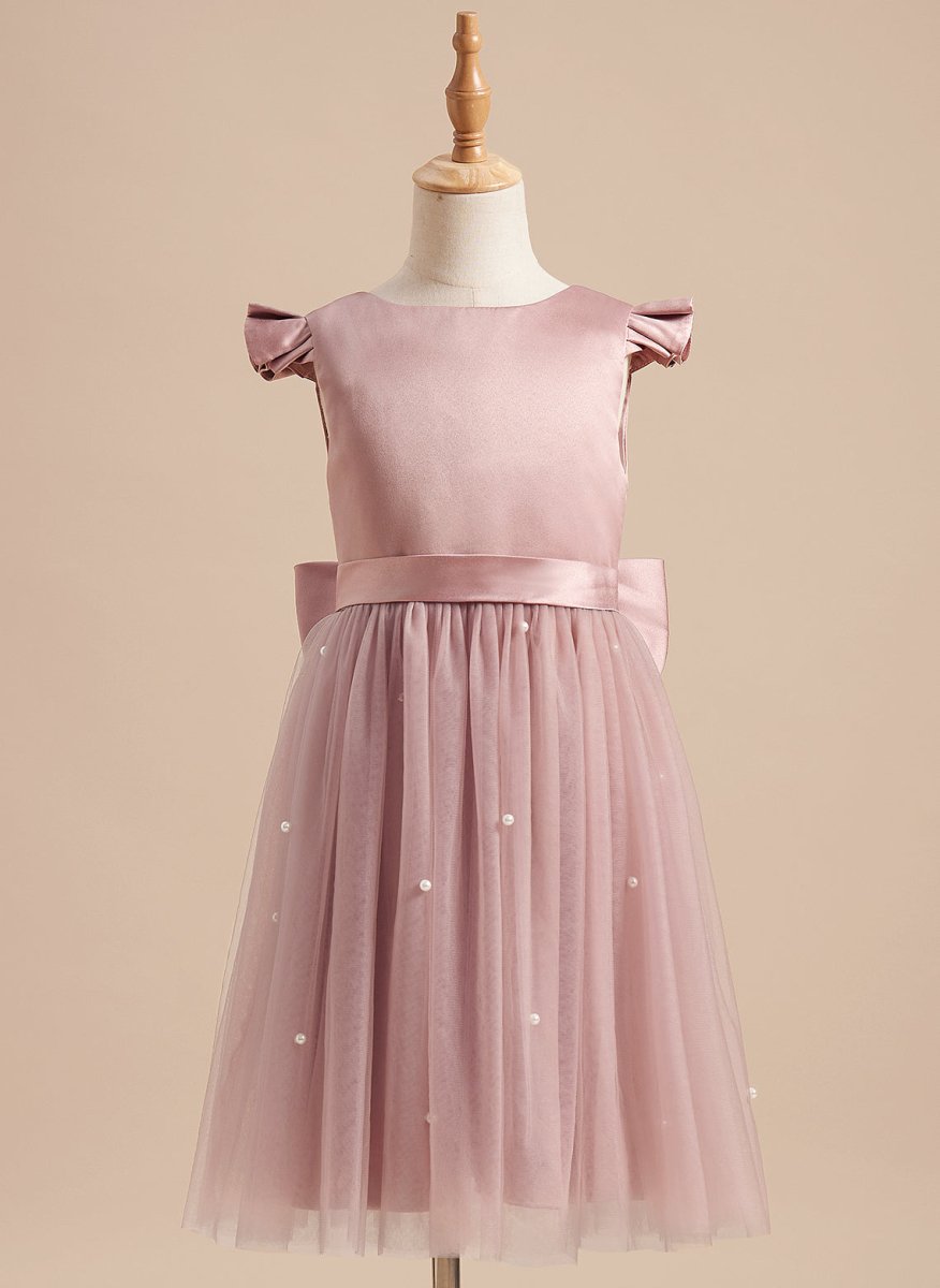 NumberSea - A - line Satin Tulle Knee - length Dusty Rose Dress (2003227179)