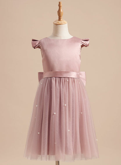 NumberSea - A - line Satin Tulle Knee - length Dusty Rose Dress (2003227179)