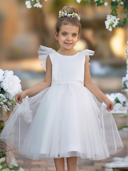 NumberSea - A - line Satin Tulle Knee - length Flower Girl Dress