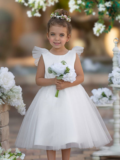 NumberSea - A - line Satin Tulle Knee - length Flower Girl Dress