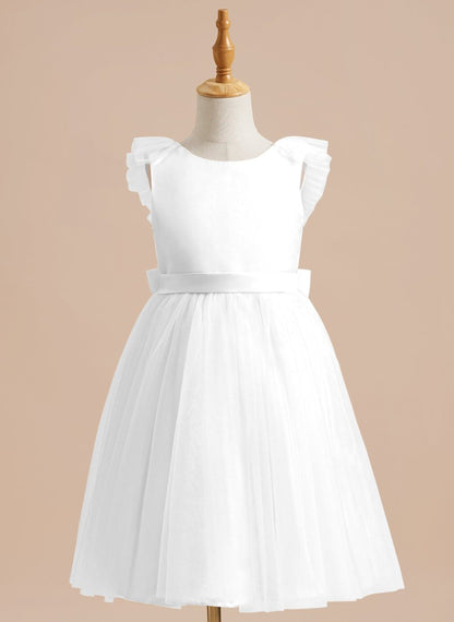 NumberSea - A - line Satin Tulle Knee - length Flower Girl Dress