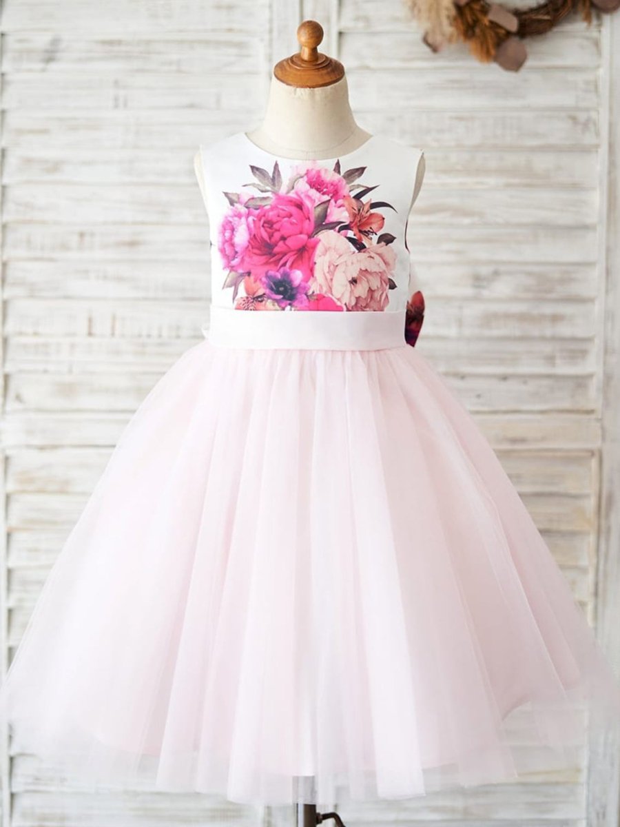 NumberSea - A - line Satin Tulle Knee - length Flower Girl Dress