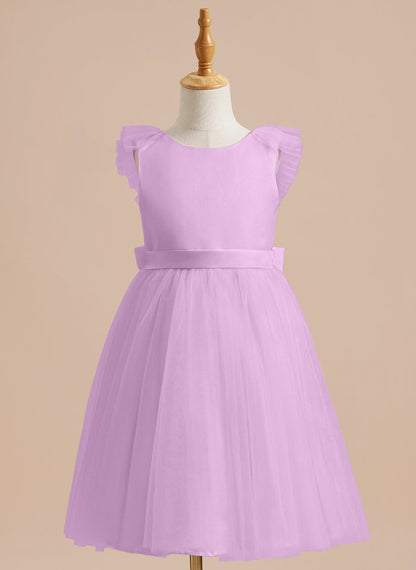 NumberSea - A - line Satin Tulle Knee - length Flower Girl Dress