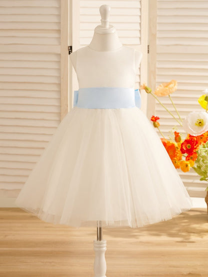 NumberSea - A - Line Satin Tulle Knee - length Flower Girl Dress