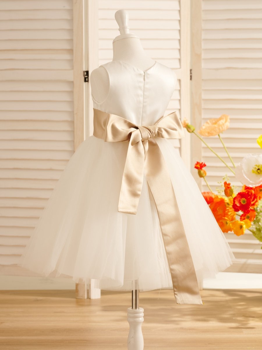 NumberSea - A - Line Satin Tulle Knee - length Flower Girl Dress